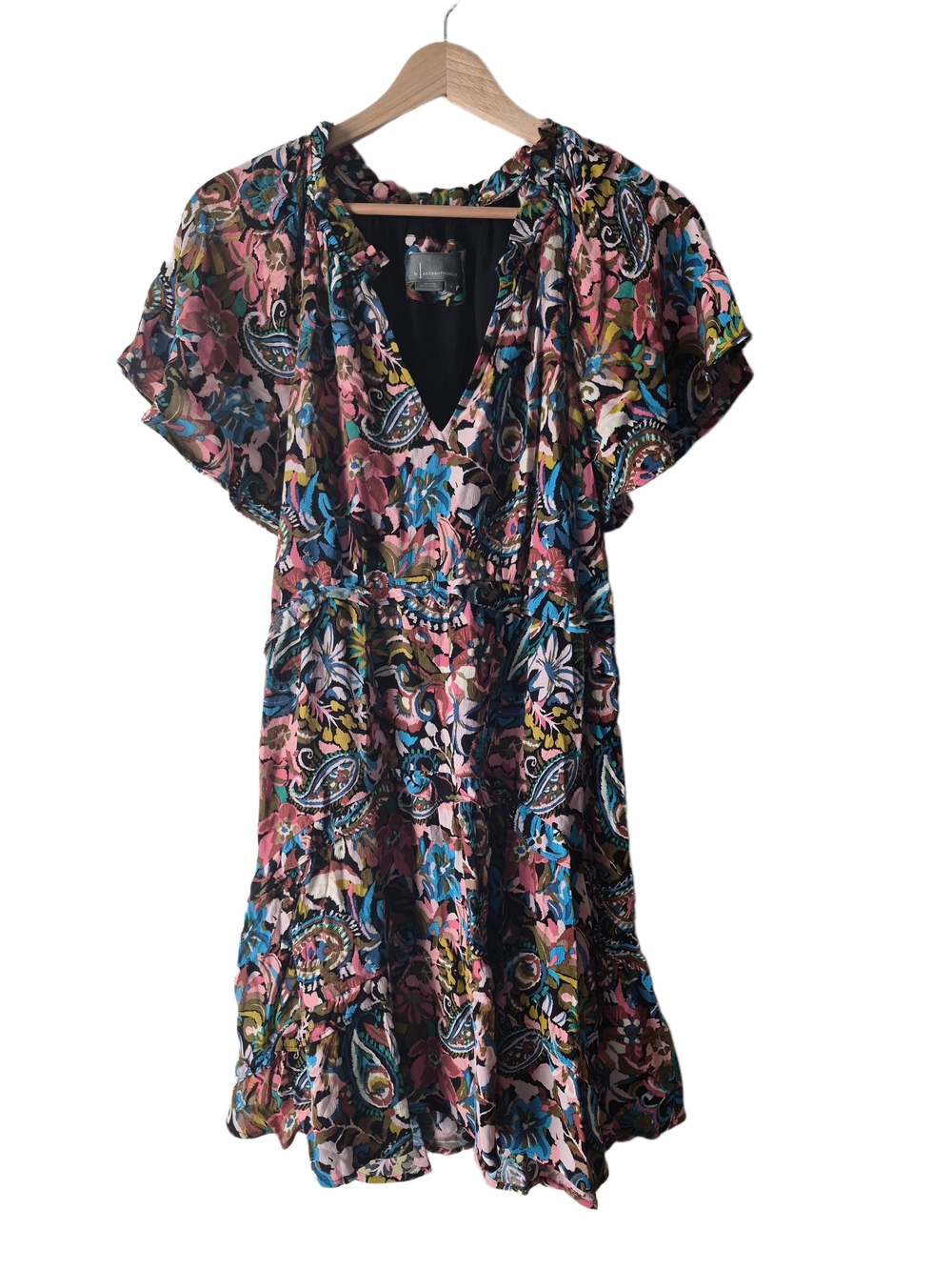 Anthropologie Paisley Floral V-Neck Mini Dress S